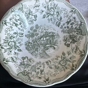 Vintage C.P. Ironstone Bowl – Green Transferware – English  10-91